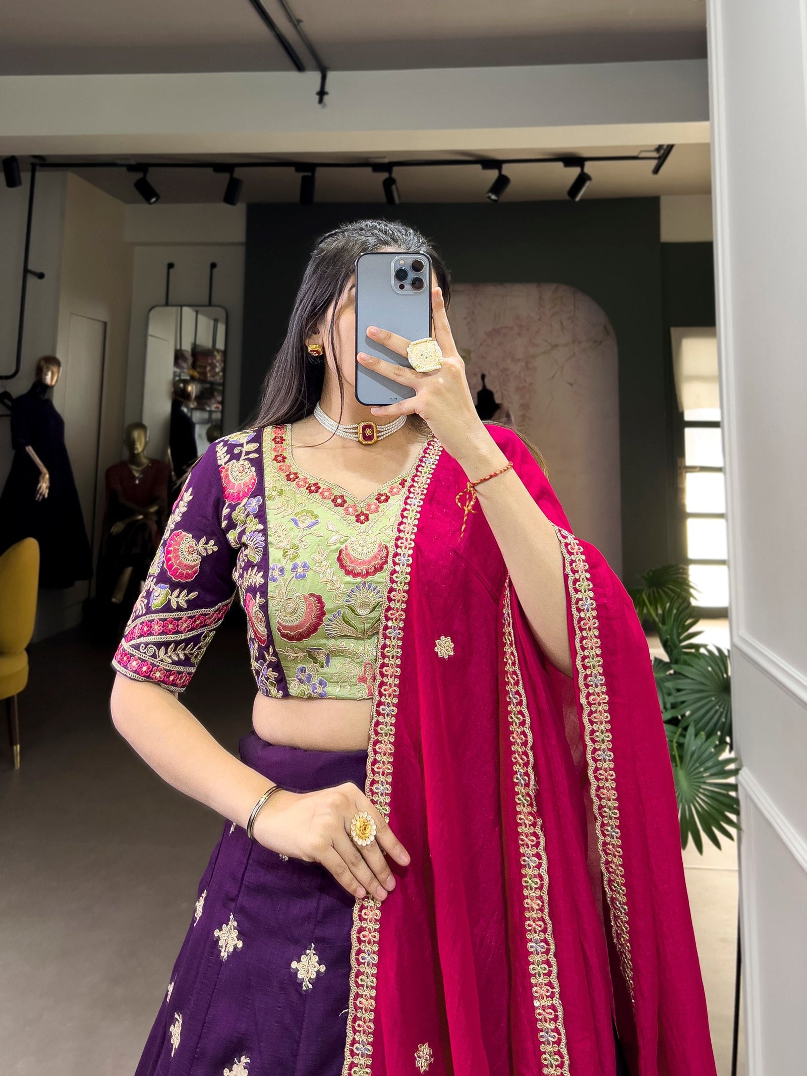 Purple Timeless Elegance – Vichitra Silk Embroidered Lehenga Set ClothsVilla