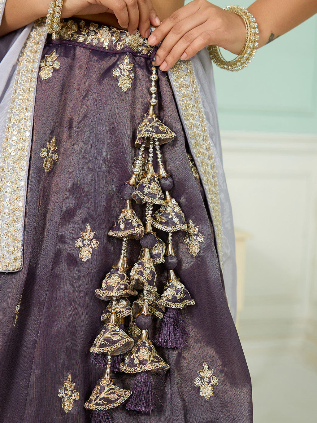 Purple Tissue Lehenga Choli with Matching Dupatta – Moti, Sequin & Thread Embroidery Work Semi-Stitched Bridal & Festive Wear ClothsVilla