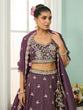 Load image into Gallery viewer, Purple Tissue Lehenga Choli with Sequins, Stones &amp; Thread Embroidery – Full-Flared Semi-Stitched Lehenga with Dupatta ClothsVilla