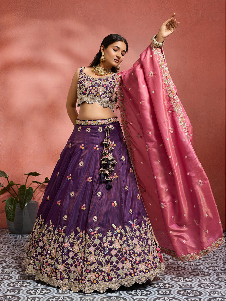 Tissue Sequins Embroidered Semi-Stitched Lehenga & Unstitched Blouse With Dupatta Clothsvilla