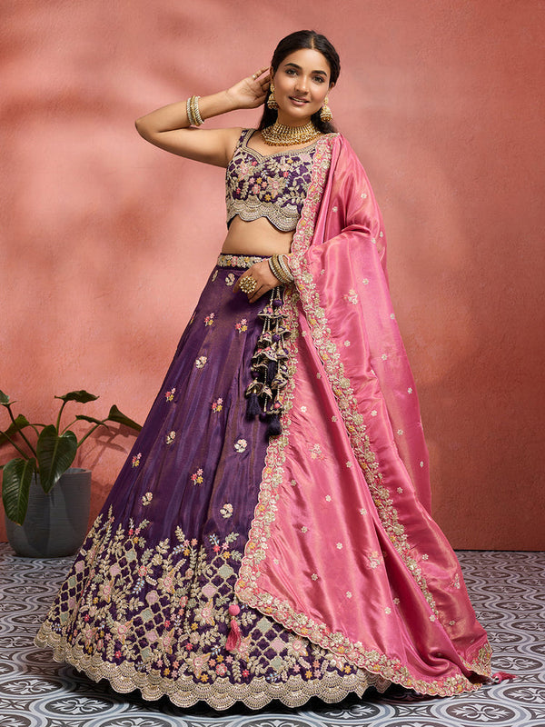 Tissue Sequins Embroidered Semi-Stitched Lehenga & Unstitched Blouse With Dupatta Clothsvilla
