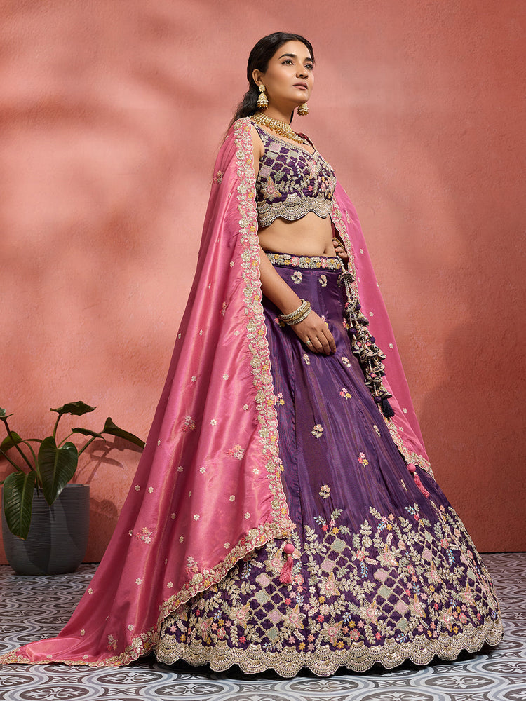 Tissue Sequins Embroidered Semi-Stitched Lehenga & Unstitched Blouse With Dupatta Clothsvilla
