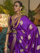 Load image into Gallery viewer, Purple Traditional Baluchari Silk Blend Saree with Unstitched Blouse Piece ClothsVilla
