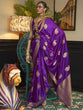 Load image into Gallery viewer, Purple Traditional Baluchari Silk Blend Saree with Unstitched Blouse Piece ClothsVilla