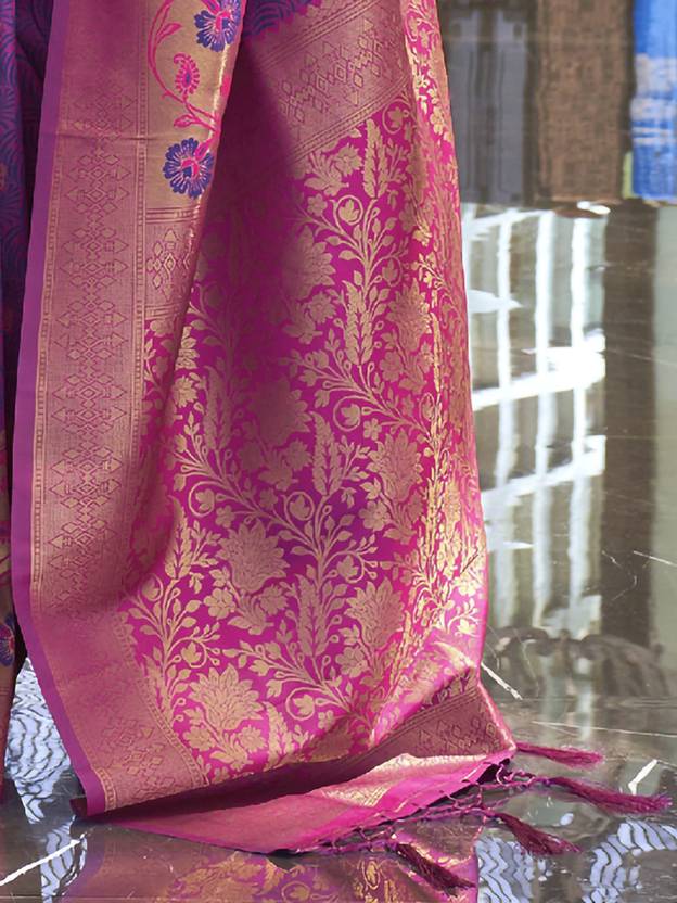Purple Traditional Banarasi Silk Blend Saree with Unstitched Blouse Piece ClothsVilla