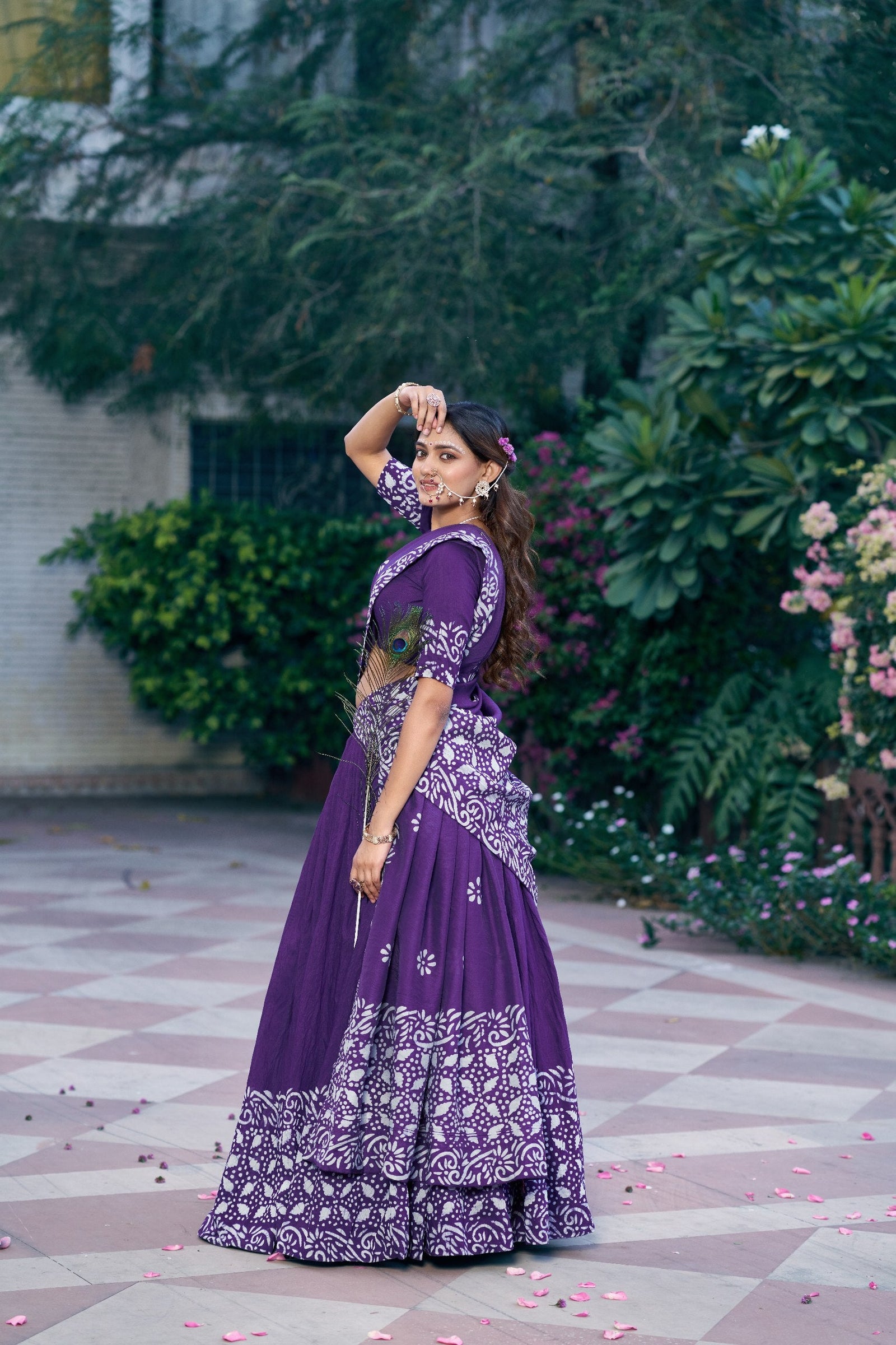 Purple Traditional Chanderi Lehenga Set ClothsVilla