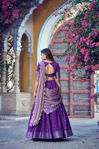 Purple Traditional Festive Checks Lehenga Set ClothsVilla