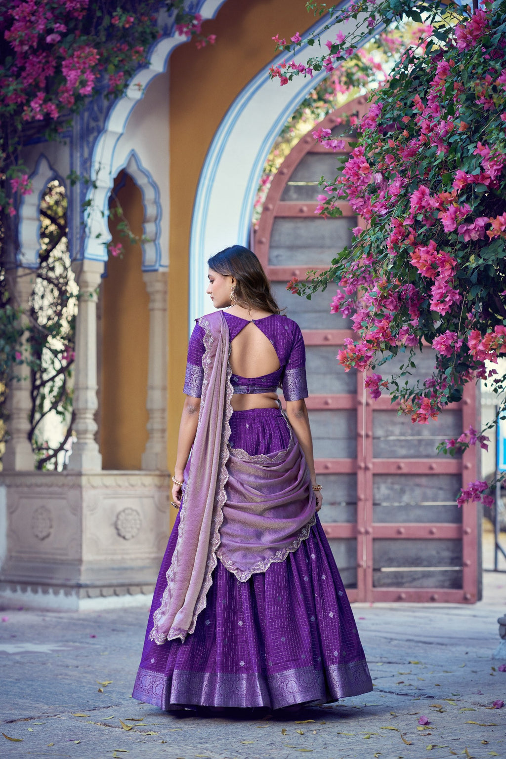 Purple Traditional Festive Checks Lehenga Set ClothsVilla