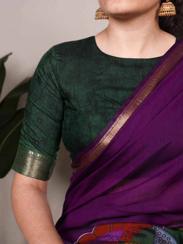Purple Traditional Floral Printed Chanderi Saree with Zari Weaving Work Clothsvilla