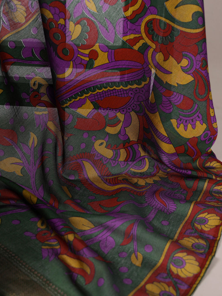 Purple Traditional Floral Printed Chanderi Saree with Zari Weaving Work Clothsvilla