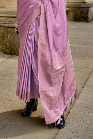 Purple Traditional Woven Satin Silk Blend Saree with Blouse Piece – Festive & Partywear ClothsVilla