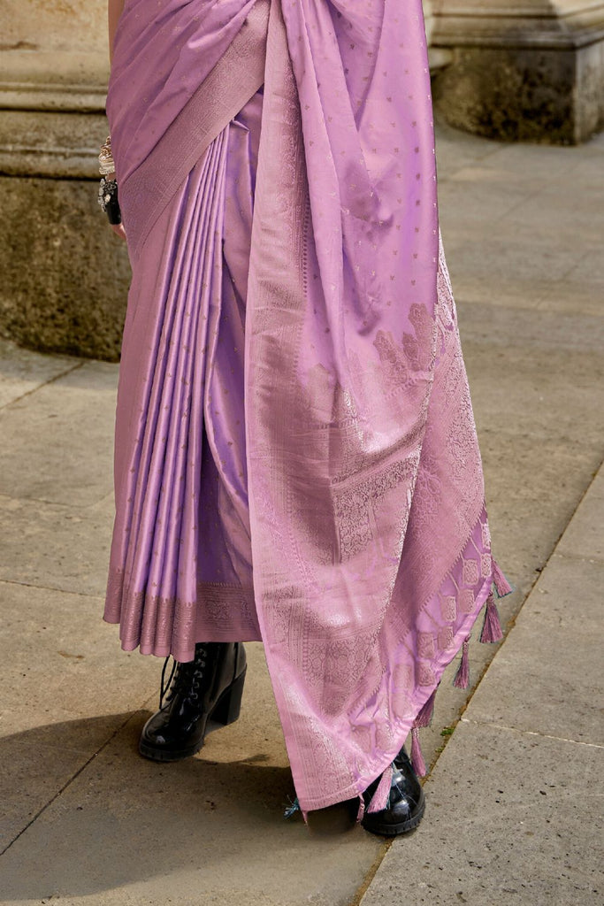 Purple Traditional Woven Satin Silk Blend Saree with Blouse Piece – Festive & Partywear ClothsVilla
