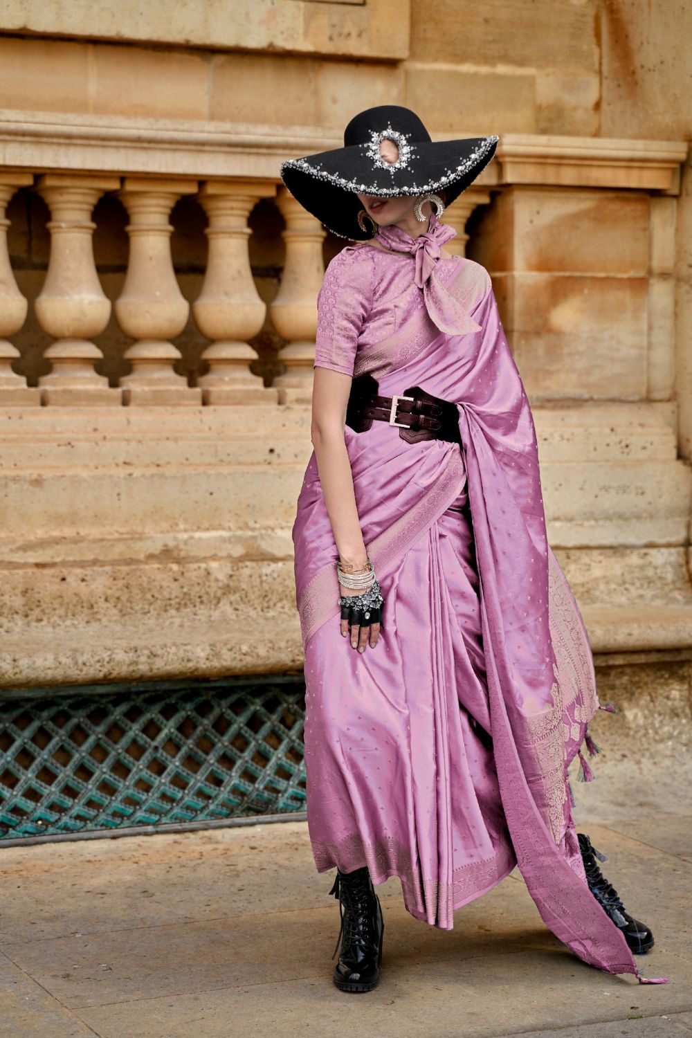 Purple Traditional Woven Satin Silk Blend Saree with Blouse Piece – Festive & Partywear ClothsVilla