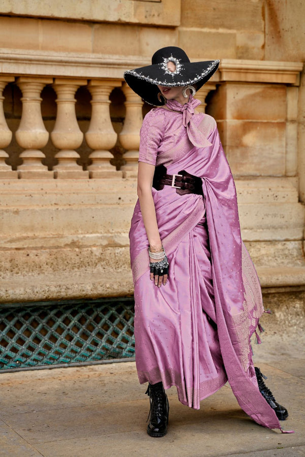 Purple Traditional Woven Satin Silk Blend Saree with Blouse Piece – Festive & Partywear ClothsVilla