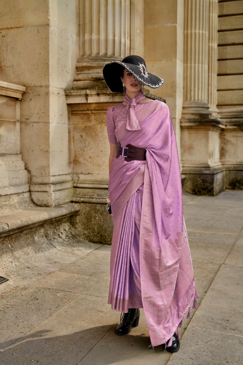 Purple Traditional Woven Satin Silk Blend Saree with Blouse Piece – Festive & Partywear ClothsVilla Main image