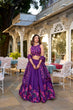 Load image into Gallery viewer, Purple Tussar Silk Floral Printed Lehenga with Foil Work &amp; Tassel-Detailed Dupatta