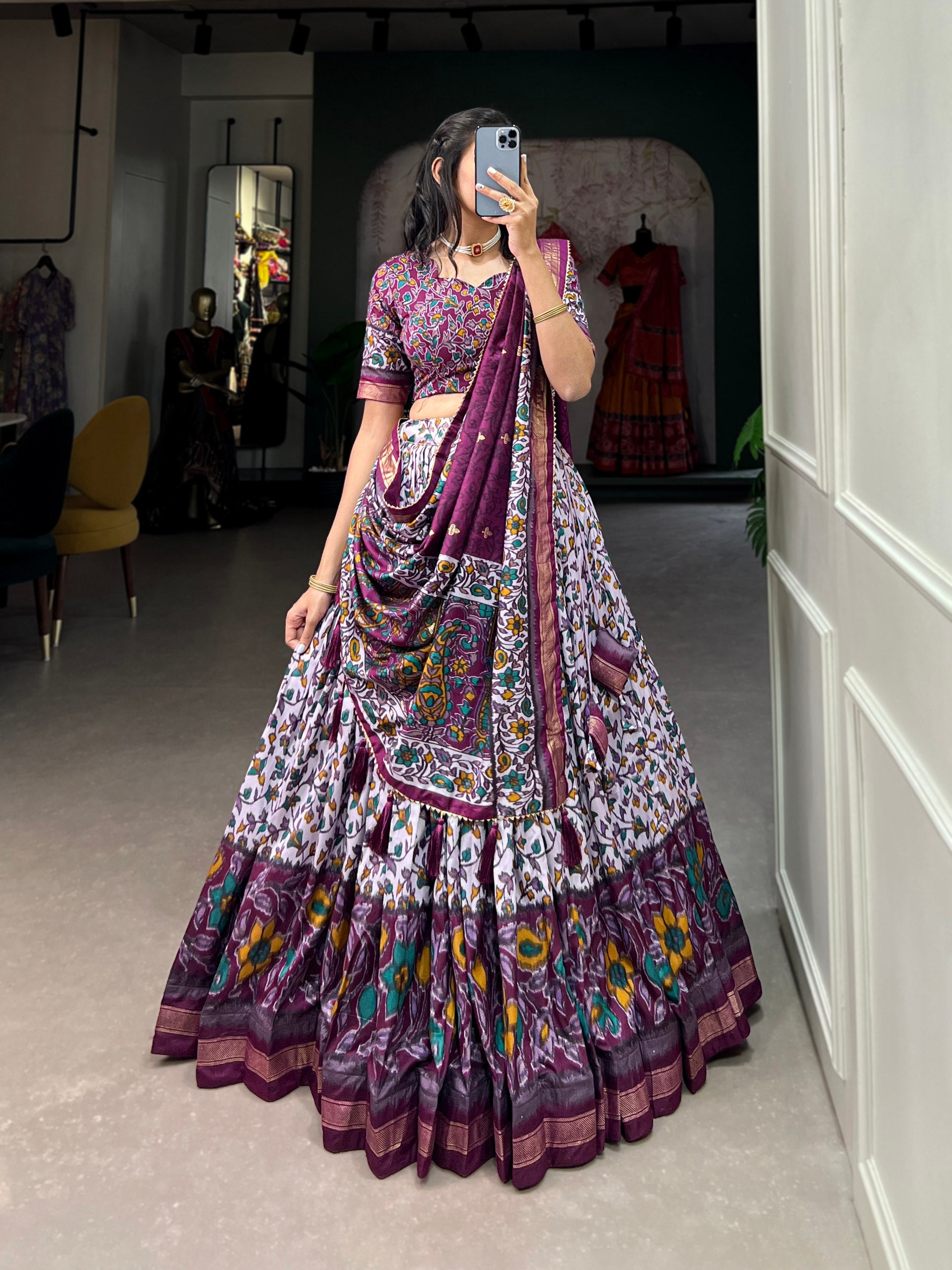 Purple Tussar Silk Lehenga Choli with Foil Print ClothsVilla Main image