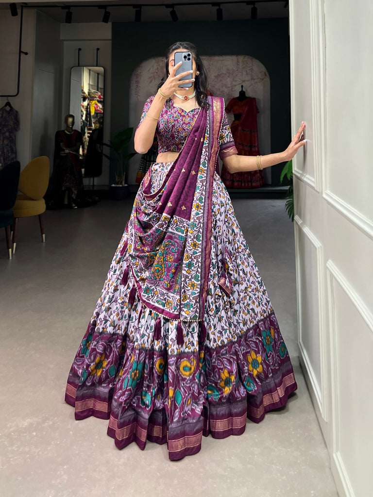 Purple Tussar Silk Lehenga Choli with Foil Print ClothsVilla