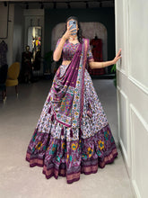 Load image into Gallery viewer, Purple Tussar Silk Lehenga Choli with Foil Print ClothsVilla