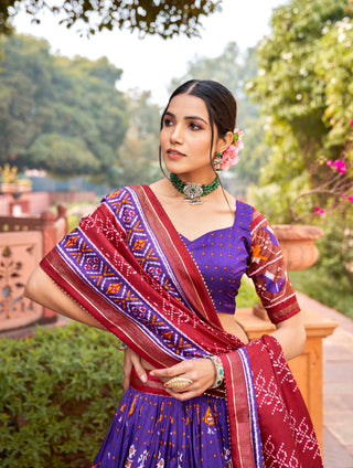 Purple Tussar Silk Lehenga Choli with Enchanting Ikat Patola Print and Foil Work ClothsVilla