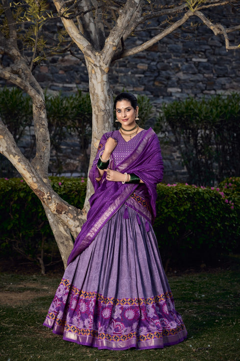 Purple Tussar Silk Lehenga Choli with Exquisite Foil Print Florals ClothsVilla Main image
