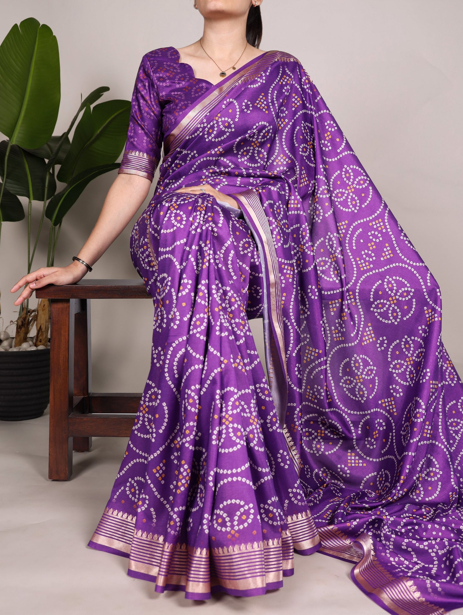 Purple Tussar Silk Printed Saree with Viscose Border – A Dreamy Blend of Tradition and Style