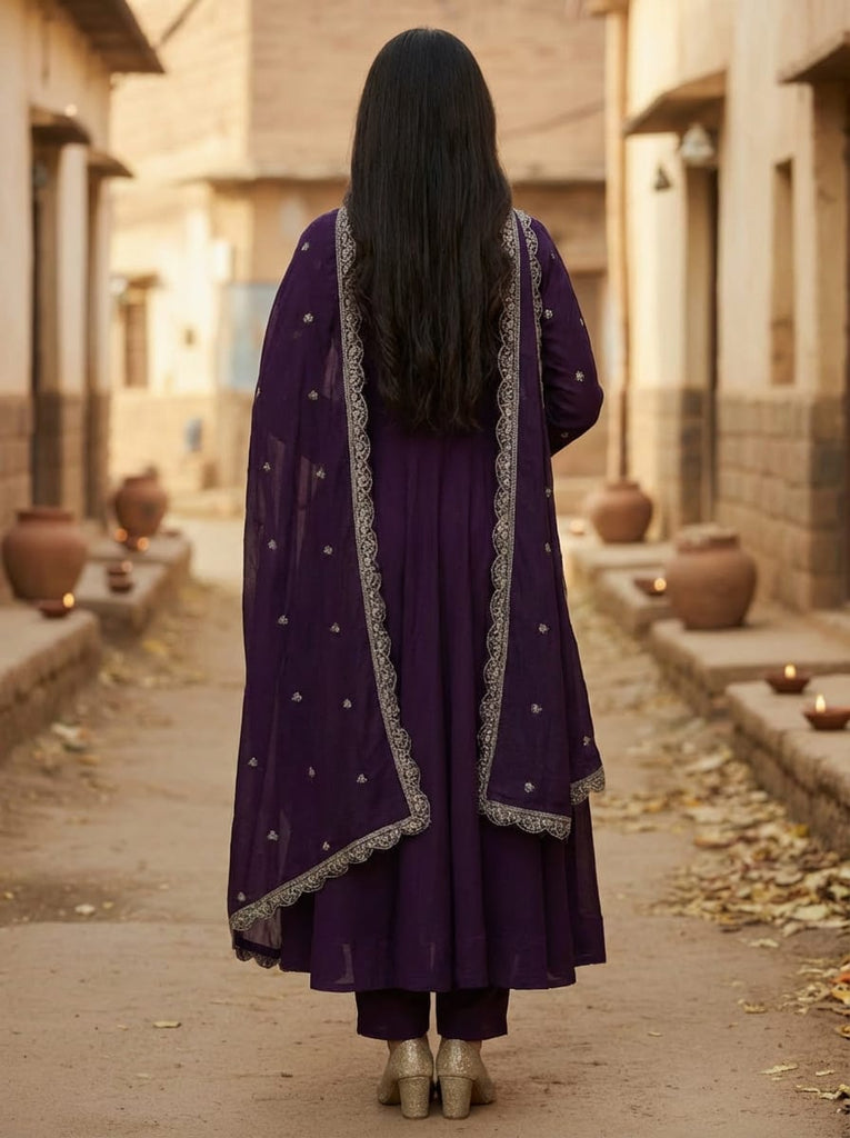 Purple Vichitra Embroidered Kurti Set with Dupatta Clothsvilla