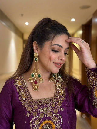 Purple Vichitra Silk Anarkali Suit Set ClothsVilla