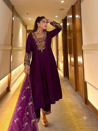 Purple Vichitra Silk Anarkali Suit Set ClothsVilla