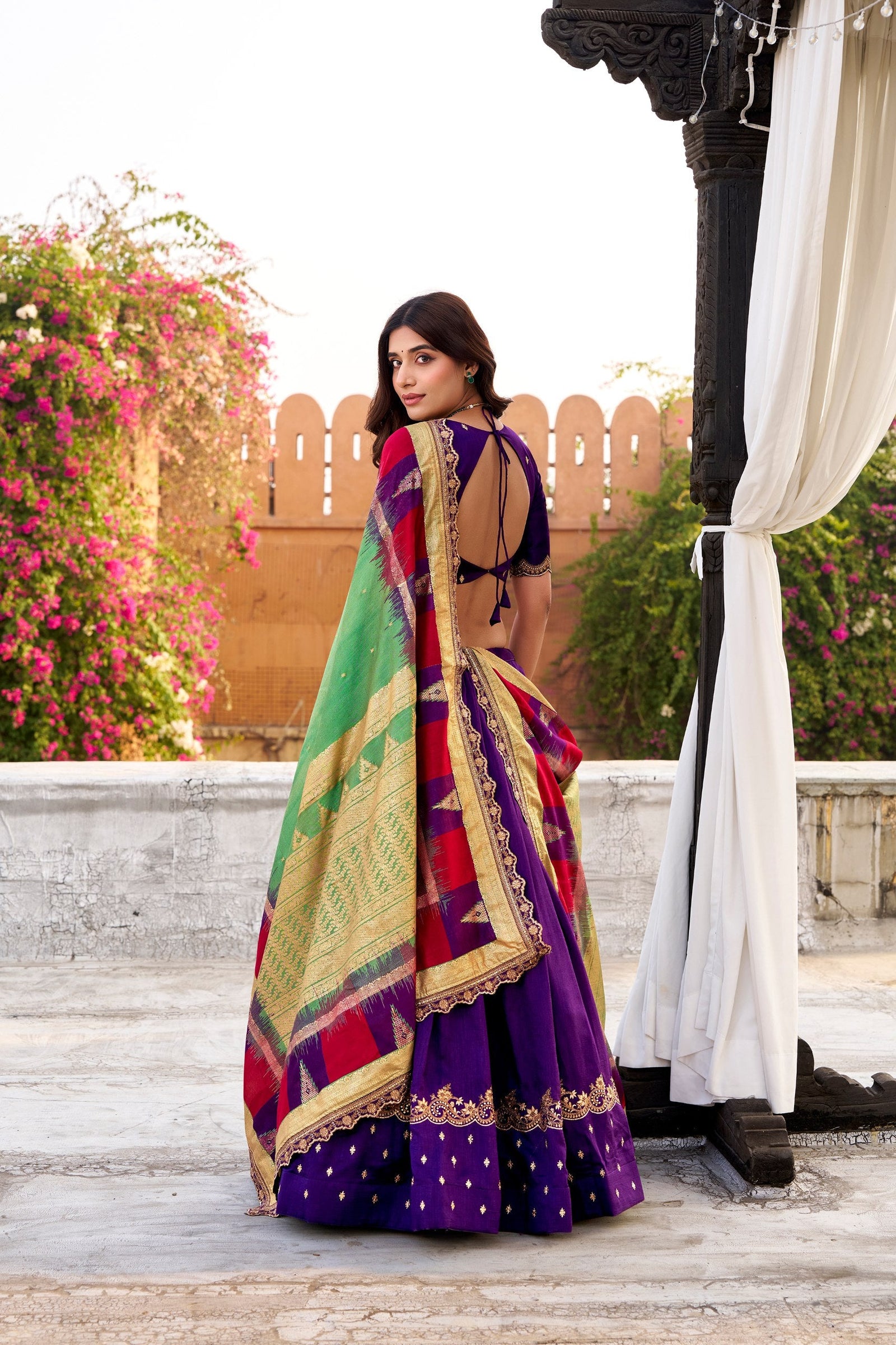 Purple Vichitra Silk Embroidered Lehenga Set ClothsVilla