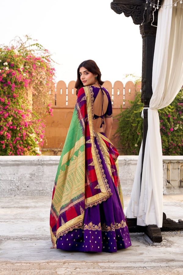 Purple Vichitra Silk Embroidered Lehenga Set ClothsVilla