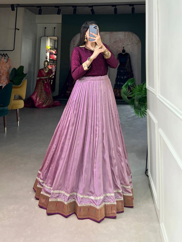 Purple Vichitra Silk Lehenga Co-ord Set with Shirt ClothsVilla