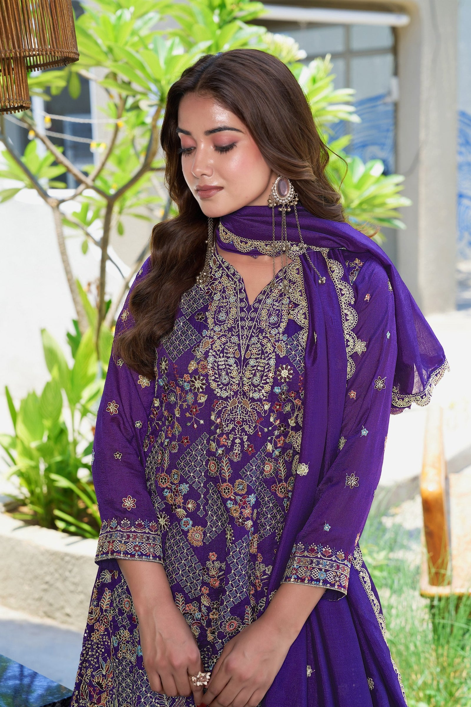 Purple Vichitra Silk Palazzo Set ClothsVilla