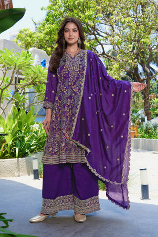 Purple Vichitra Silk Palazzo Set ClothsVilla