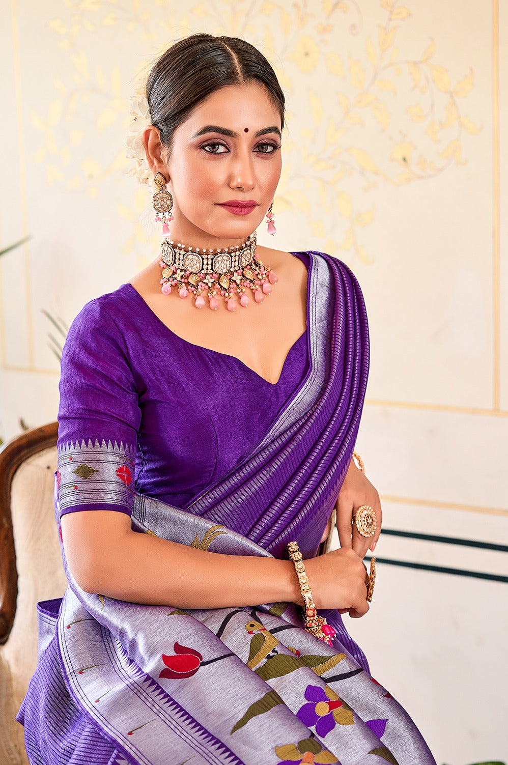 Exquisite Purple Viscose Paithani Meenakari Saree ClothsVilla