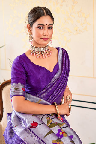 Exquisite Purple Viscose Paithani Meenakari Saree ClothsVilla