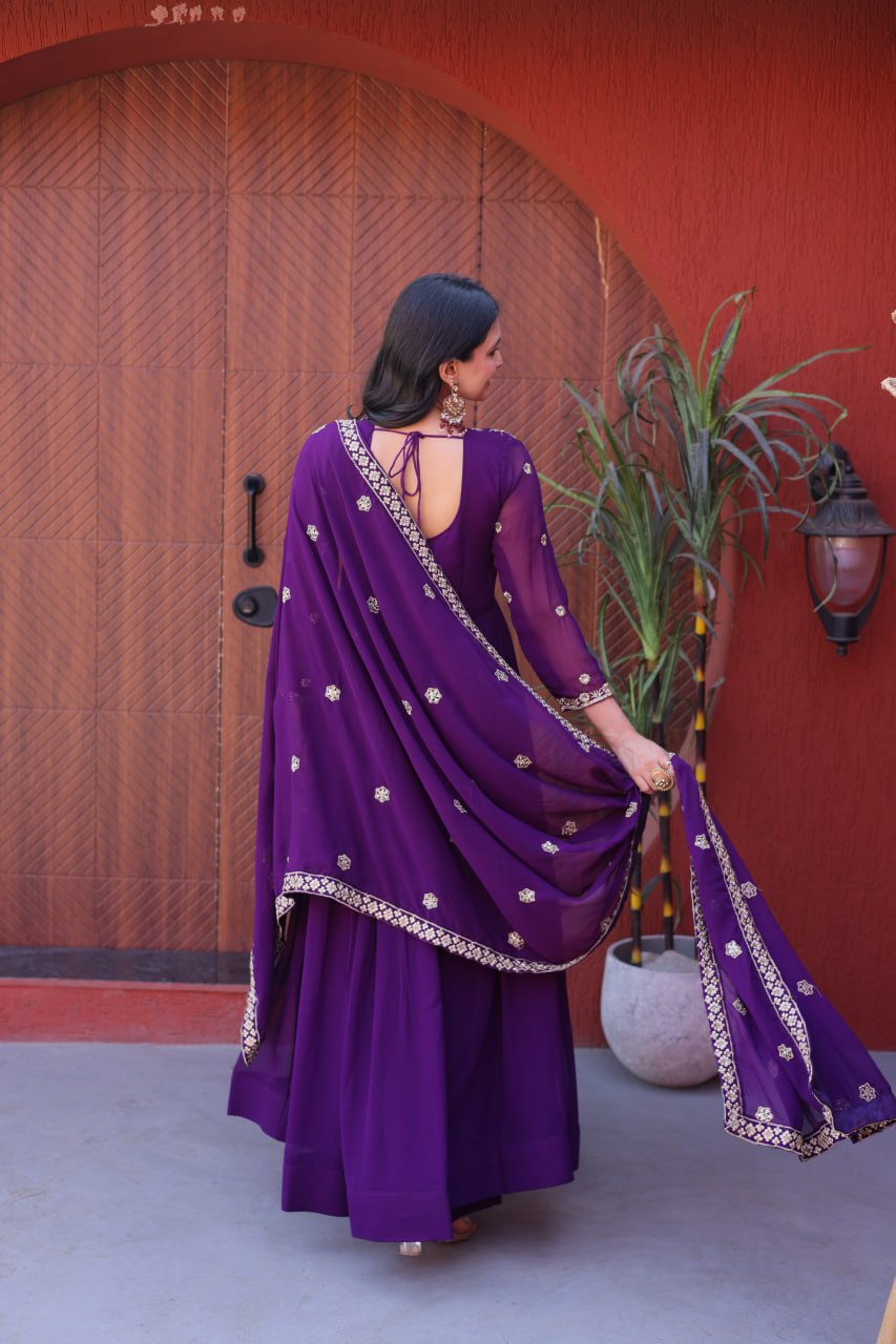 Purple Wedding Wear Embroidered Gown ClothsVilla