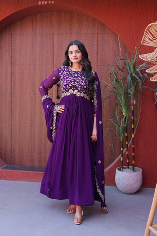 Purple Wedding Wear Embroidered Gown ClothsVilla