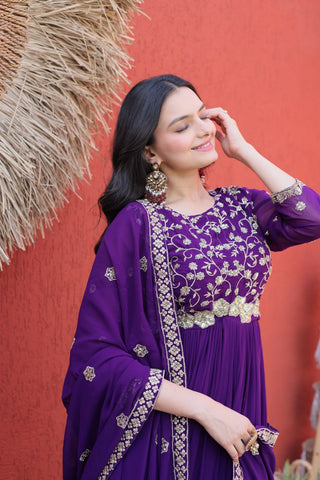 Purple Wedding Wear Embroidered Gown ClothsVilla