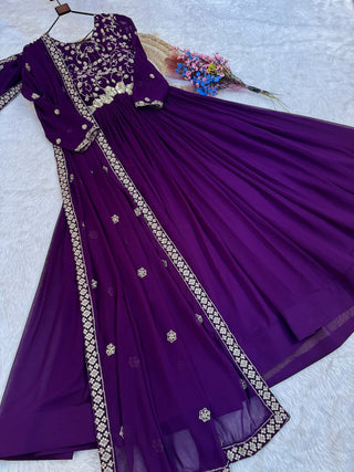Purple Wedding Wear Embroidered Gown ClothsVilla