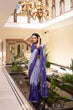 Load image into Gallery viewer, Purple Weightless Marbal Floral Printed Saree with Lace Border &amp; Matching Blouse ClothsVilla