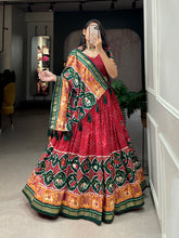 Load image into Gallery viewer, Radiant Red Tussar Silk Lehenga Choli with Enchanting Patola Print &amp; Foil Work ClothsVilla