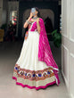 Load image into Gallery viewer, Radiant White Gamthi Work Lehenga Choli Set with Leheriya Dupatta ClothsVilla