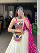 Load image into Gallery viewer, Radiant White Gamthi Work Lehenga Choli Set with Leheriya Dupatta ClothsVilla