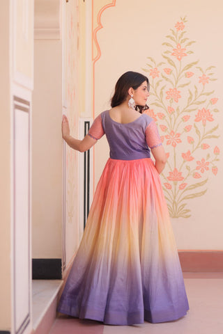 Rainbow Elegant Gold Crush Beads Embroidered Gown – Fully Stitched with Canvas Patta Clothsvilla
