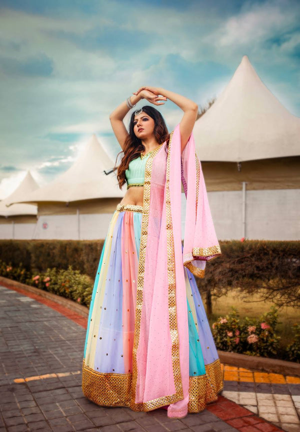 Rainbow Rhapsody: Multicolor Sequin & Mirrorwork Lehenga Set ClothsVilla