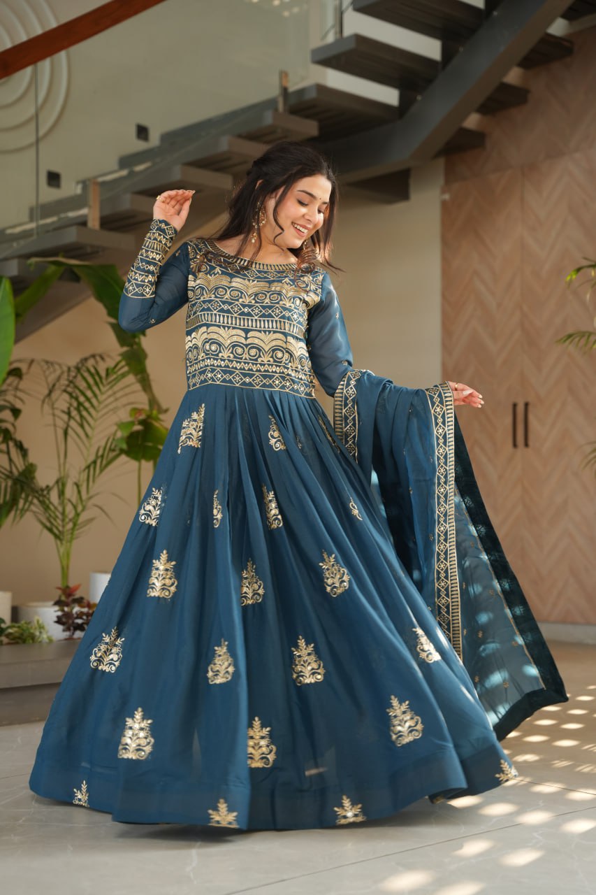 Rama Chinnon Sequins & Beads Embroidered Gown with Dupatta ClothsVilla