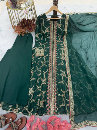 Rama Clour Elegant Party Wear Fancy Gown, Dupatta & Plazzo Set – Embroidered  Ensemble Clothsvilla