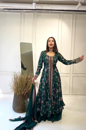 Rama Clour Elegant Party Wear Fancy Gown, Dupatta & Plazzo Set – Embroidered  Ensemble Clothsvilla