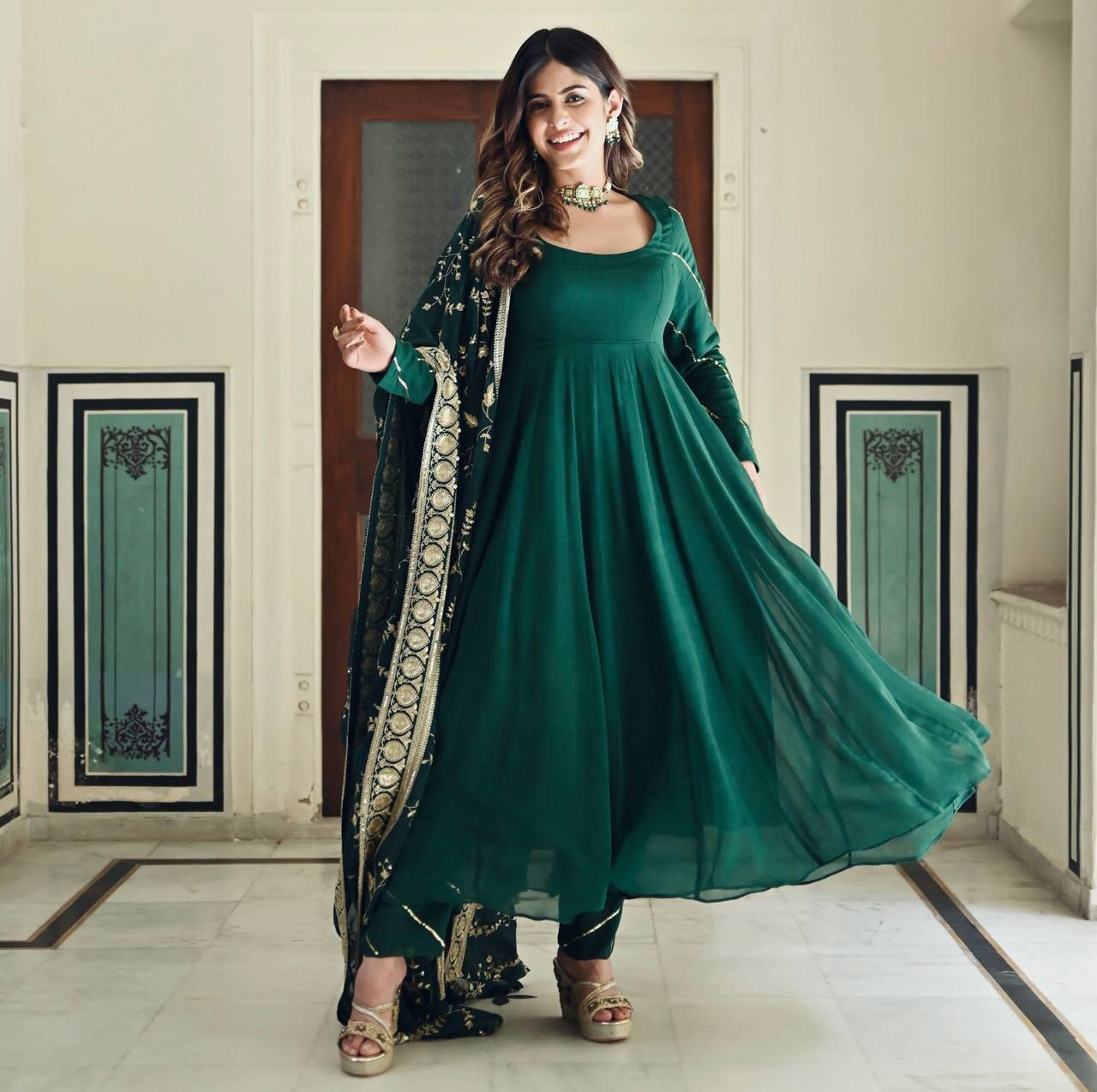 Rama Colour Elegant Party Wear Gown, Dupatta & Bottom Set – Sophisticated Style Secondary image